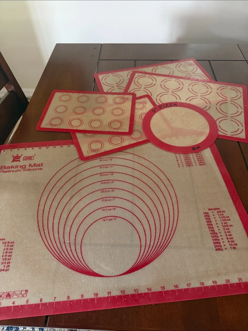 Red and Cream Silicone Baking Mat Set with Nonstick Surface